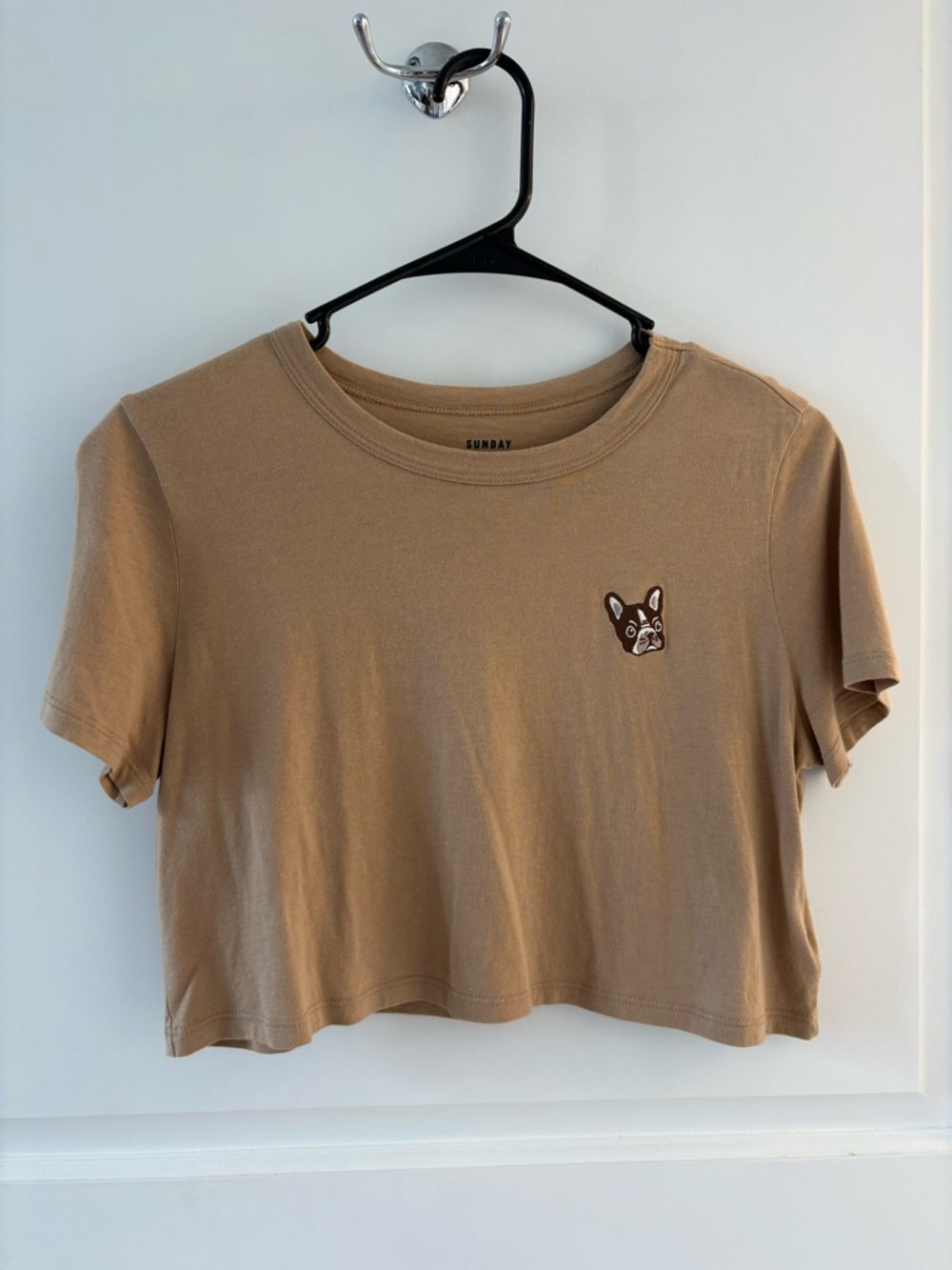 Aritzia Tan Cropped Tee with Dog Patch